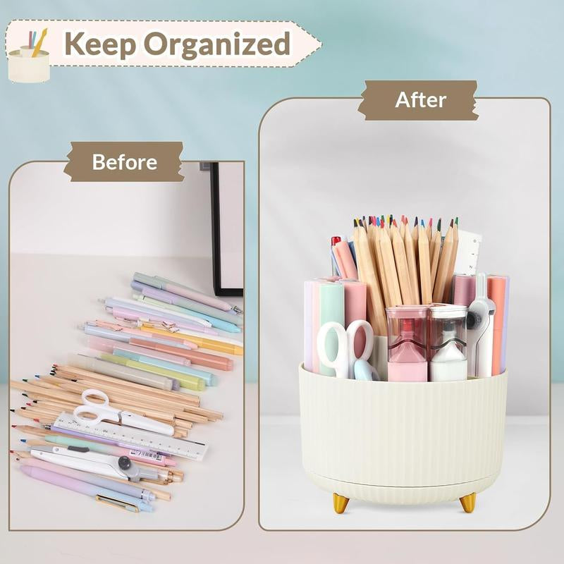 360 Degree Rotating Desk Organizer with 5 Slots for Pencil Pens, Art Supplies & Pencil Cups - Dual-Purpose Desk Organizer