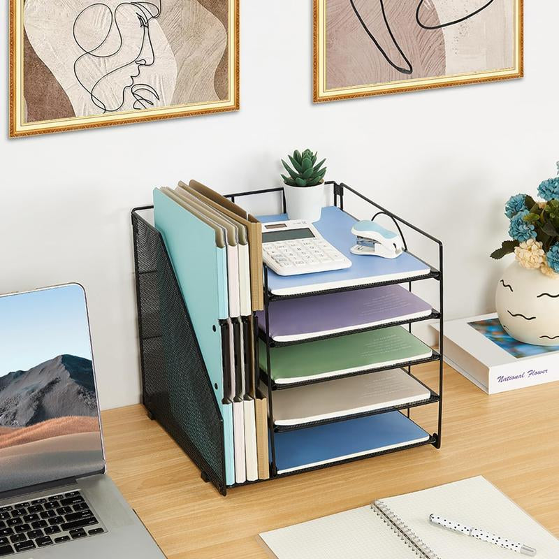 Desk Organizers and Accessories, Desktop Organizer for Office Supplies, 5-Tier Paper Letter Tray Organizer with File Holder, Office Desk