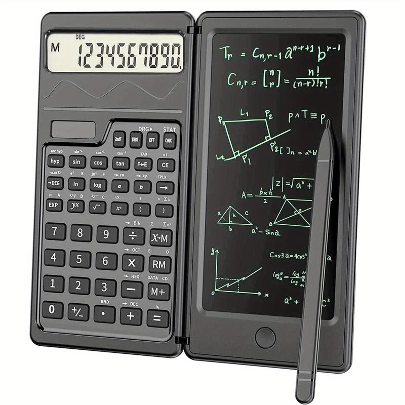 Scientific Calculator, 1 Count 10-Digit LCD Display Foldable Calculator with Handwriting Board, Solar & Battery Dual Power Supply Calculator for Teacher, Engineer