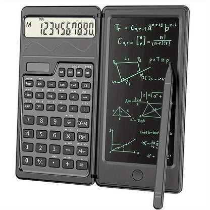Scientific Calculator, 1 Count 10-Digit LCD Display Foldable Calculator with Handwriting Board, Solar & Battery Dual Power Supply Calculator for Teacher, Engineer