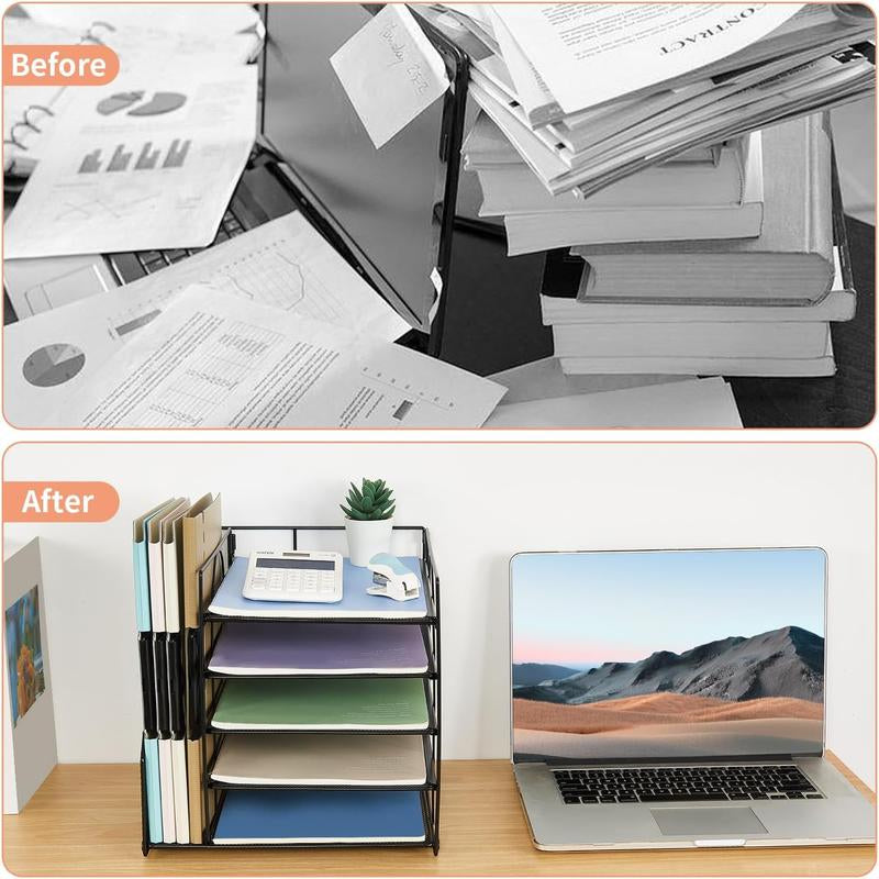 Desk Organizers and Accessories, Desktop Organizer for Office Supplies, 5-Tier Paper Letter Tray Organizer with File Holder, Office Desk