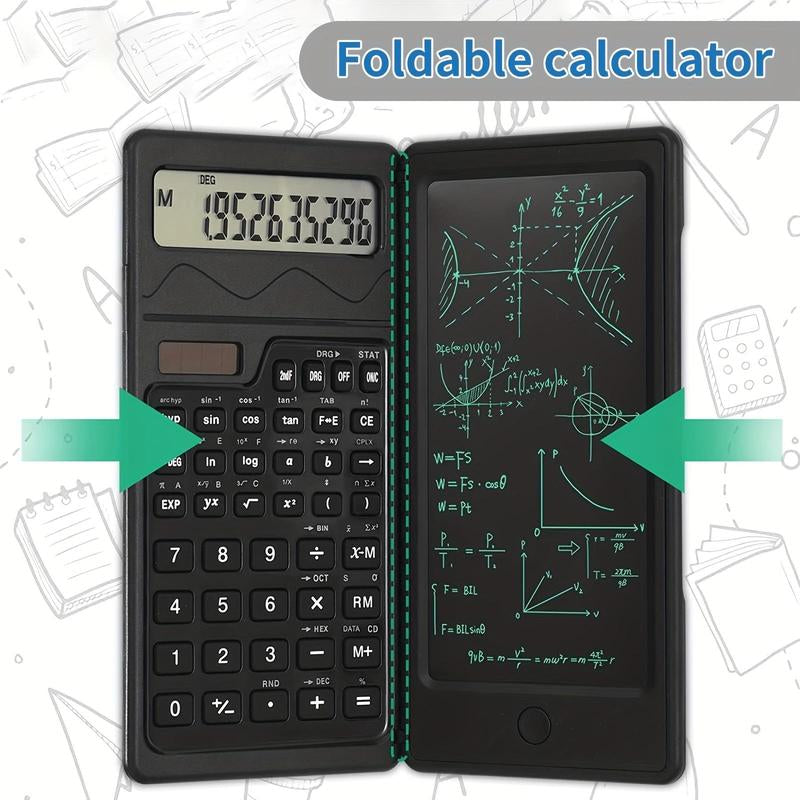 Scientific Calculator, 1 Count 10-Digit LCD Display Foldable Calculator with Handwriting Board, Solar & Battery Dual Power Supply Calculator for Teacher, Engineer