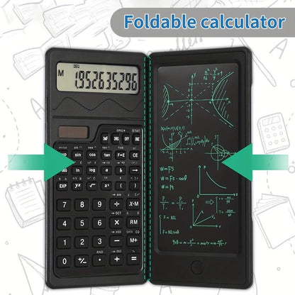 Scientific Calculator, 1 Count 10-Digit LCD Display Foldable Calculator with Handwriting Board, Solar & Battery Dual Power Supply Calculator for Teacher, Engineer