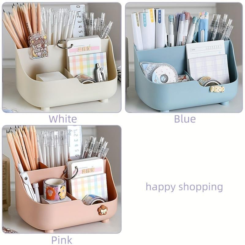 Desk Pen Holder, 1 Count Multi-Compartment Desk Storage Box, Stationery Storage Organizer, Desk Organizer for Home Office School