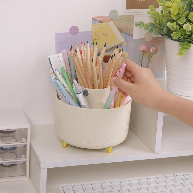 360 Degree Rotating Desk Organizer with 5 Slots for Pencil Pens, Art Supplies & Pencil Cups - Dual-Purpose Desk Organizer