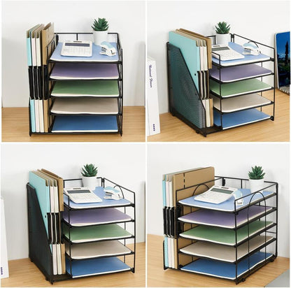 Desk Organizers and Accessories, Desktop Organizer for Office Supplies, 5-Tier Paper Letter Tray Organizer with File Holder, Office Desk