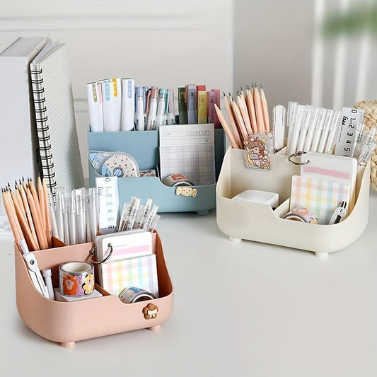 Desk Pen Holder, 1 Count Multi-Compartment Desk Storage Box, Stationery Storage Organizer, Desk Organizer for Home Office School