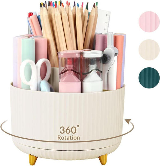 360 Degree Rotating Desk Organizer with 5 Slots for Pencil Pens, Art Supplies & Pencil Cups - Dual-Purpose Desk Organizer
