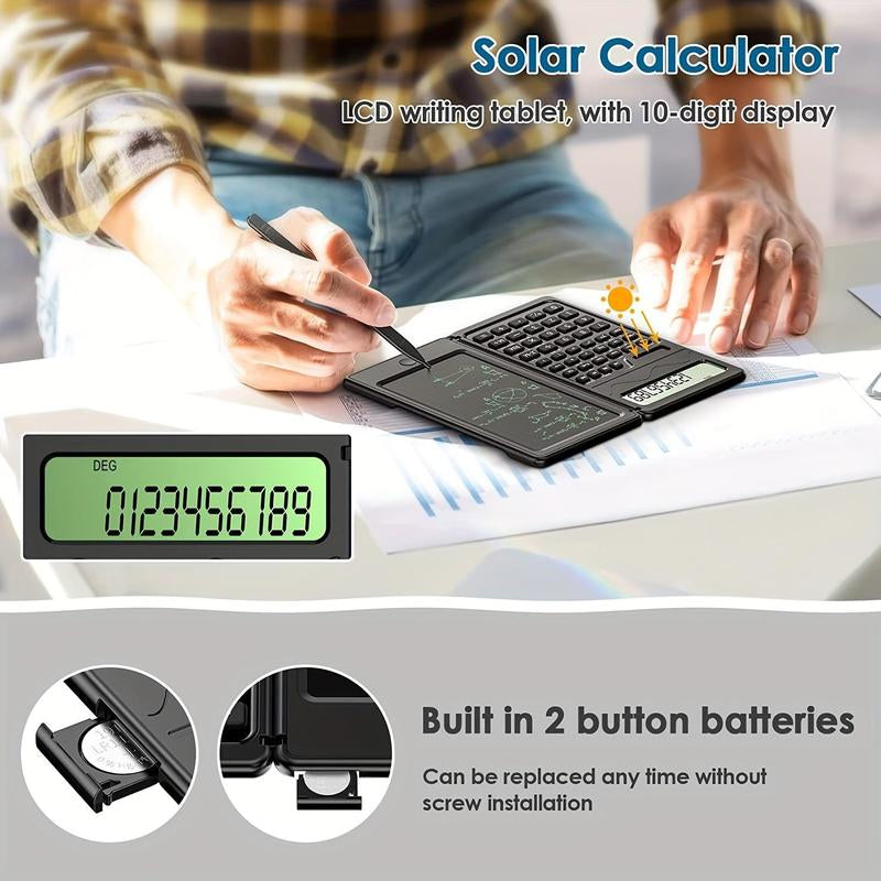 Scientific Calculator, 1 Count 10-Digit LCD Display Foldable Calculator with Handwriting Board, Solar & Battery Dual Power Supply Calculator for Teacher, Engineer