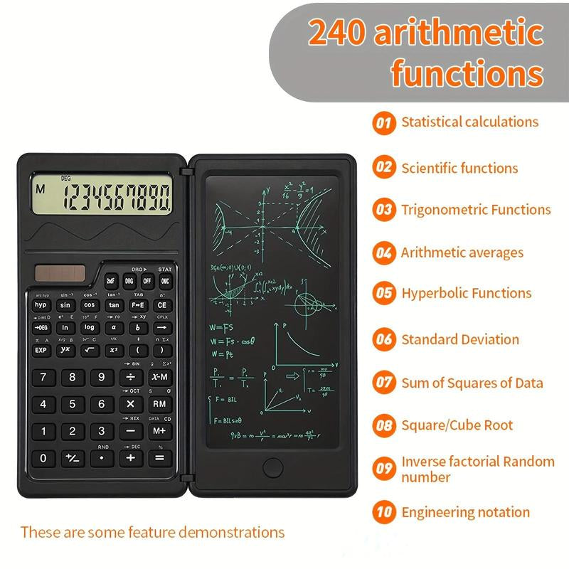 Scientific Calculator, 1 Count 10-Digit LCD Display Foldable Calculator with Handwriting Board, Solar & Battery Dual Power Supply Calculator for Teacher, Engineer