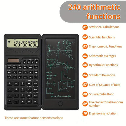 Scientific Calculator, 1 Count 10-Digit LCD Display Foldable Calculator with Handwriting Board, Solar & Battery Dual Power Supply Calculator for Teacher, Engineer