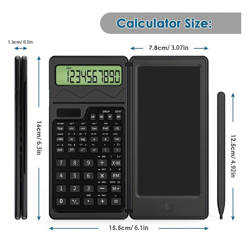 Scientific Calculator, 1 Count 10-Digit LCD Display Foldable Calculator with Handwriting Board, Solar & Battery Dual Power Supply Calculator for Teacher, Engineer