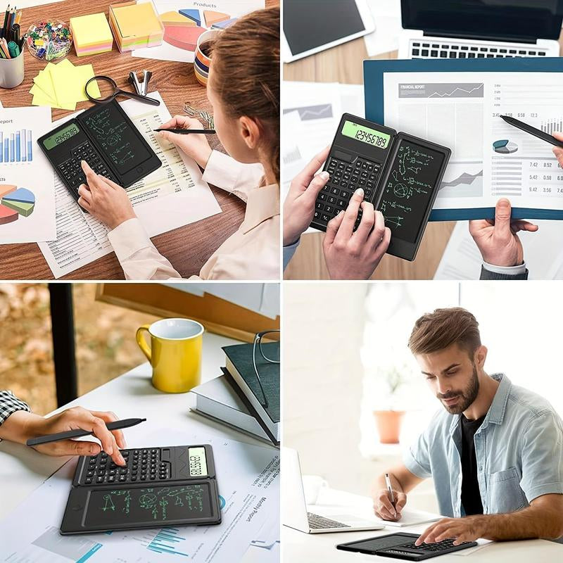 Scientific Calculator, 1 Count 10-Digit LCD Display Foldable Calculator with Handwriting Board, Solar & Battery Dual Power Supply Calculator for Teacher, Engineer